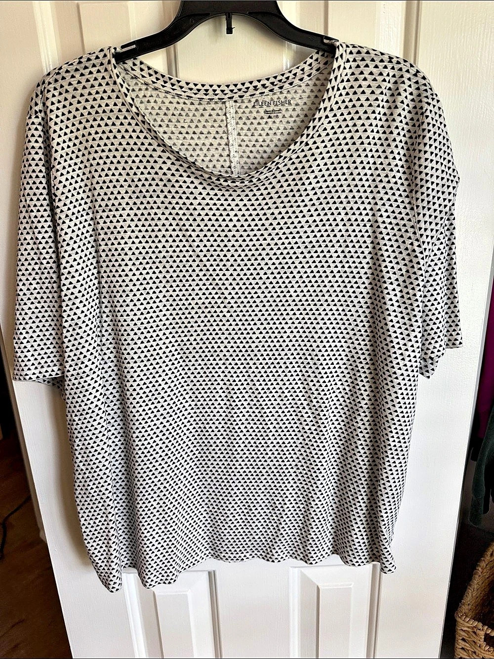 Eileen Fisher Geometric Blouse in White & Black Size XL